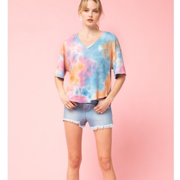 🍭TIE DYE BLUE MULTI WAFFLE KNIT TOP - Picture 8 of 8